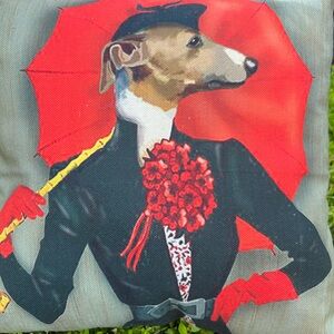 Dog in Red Umbrella Decorative Pillow Cover